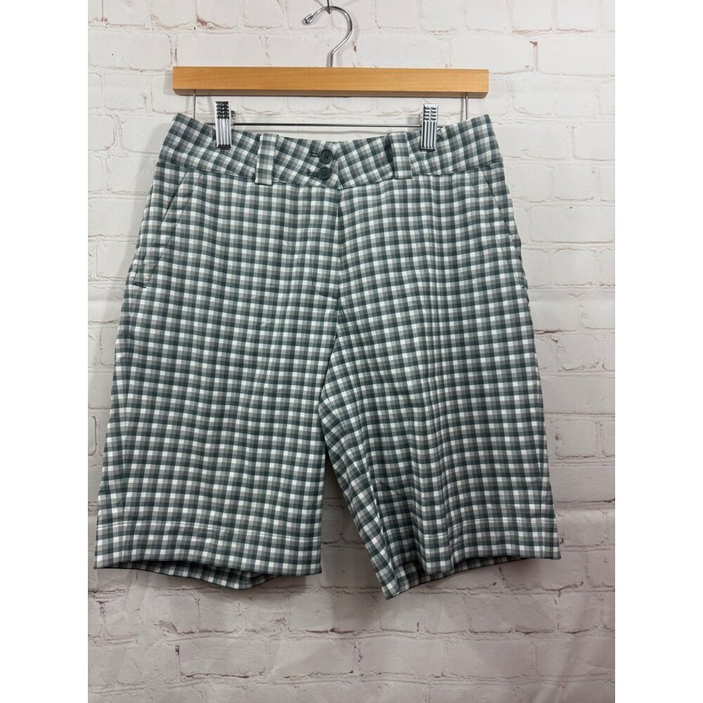 Nike Golf Dri Fit Shorts Women's Size 4 Green Check Flat Front Casual Preppy